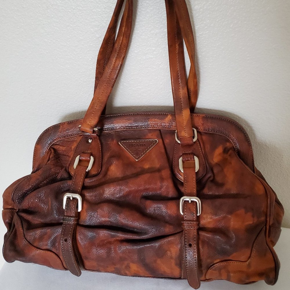 Prada Leather Bag galleria Brown black tie dyed tan cowgirl western edition camo - Picture 3 of 11